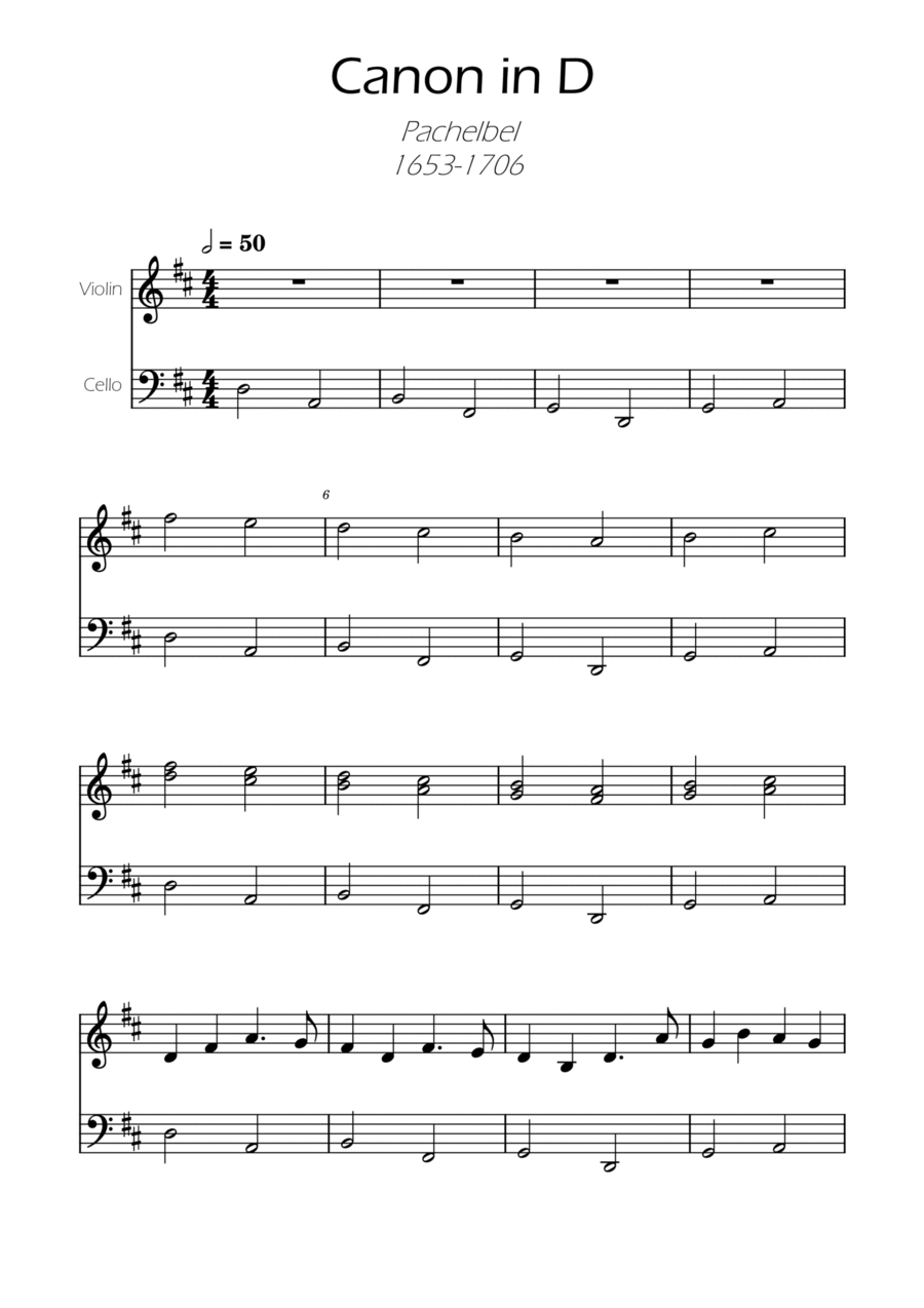 Canon in D Easy Violin and Cello Duet String Duet scores gallery preview page 1