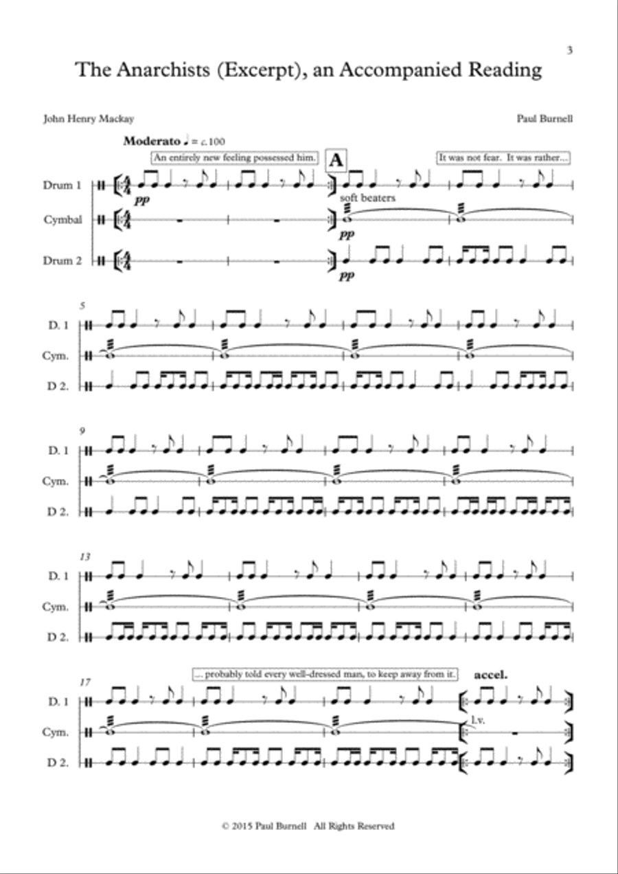 The Anarchists (Excerpt), an Accompanied Reading Percussion Ensemble scores gallery preview page 3
