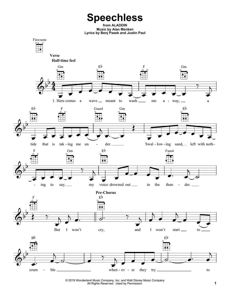 Speechless (from Disney's Aladdin) Ukulele scores gallery preview page 1