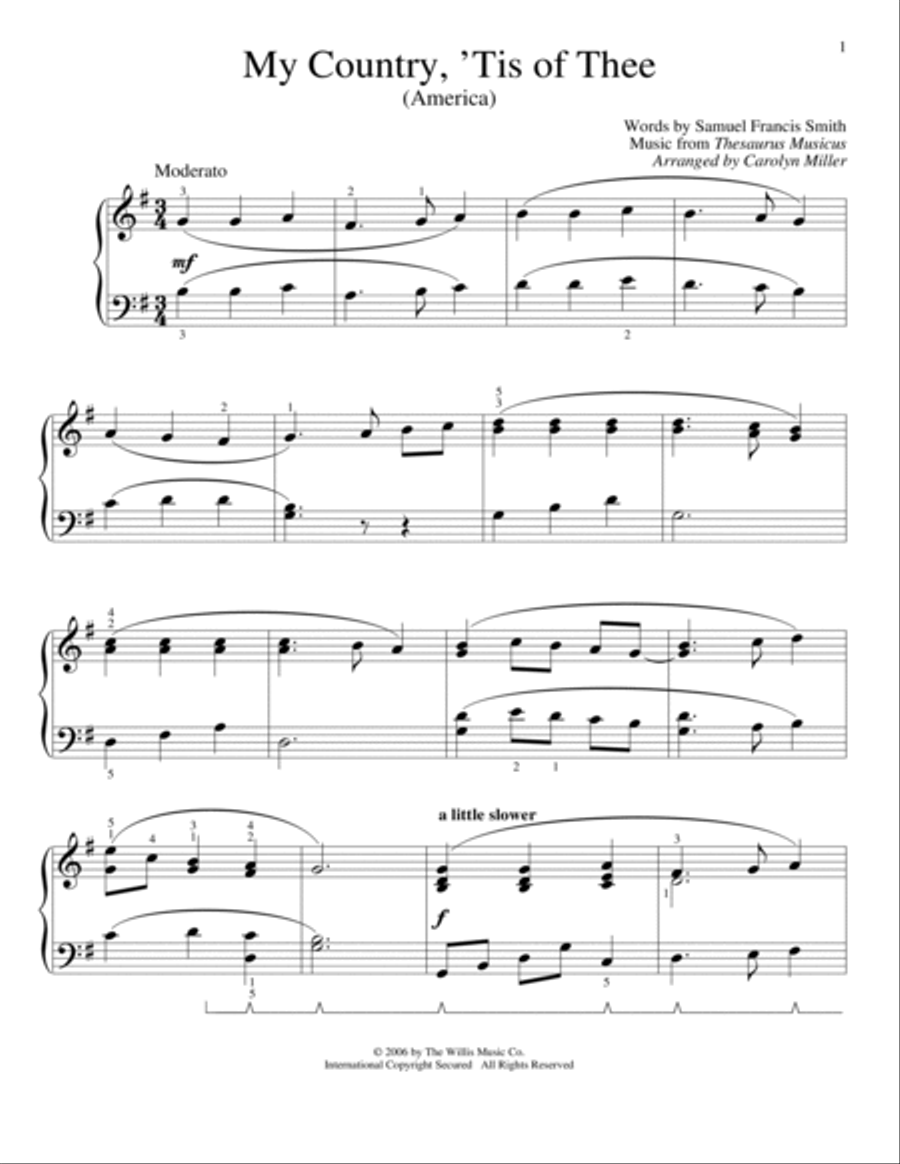 My Country, 'Tis Of Thee (America) Piano Method scores gallery preview page 1