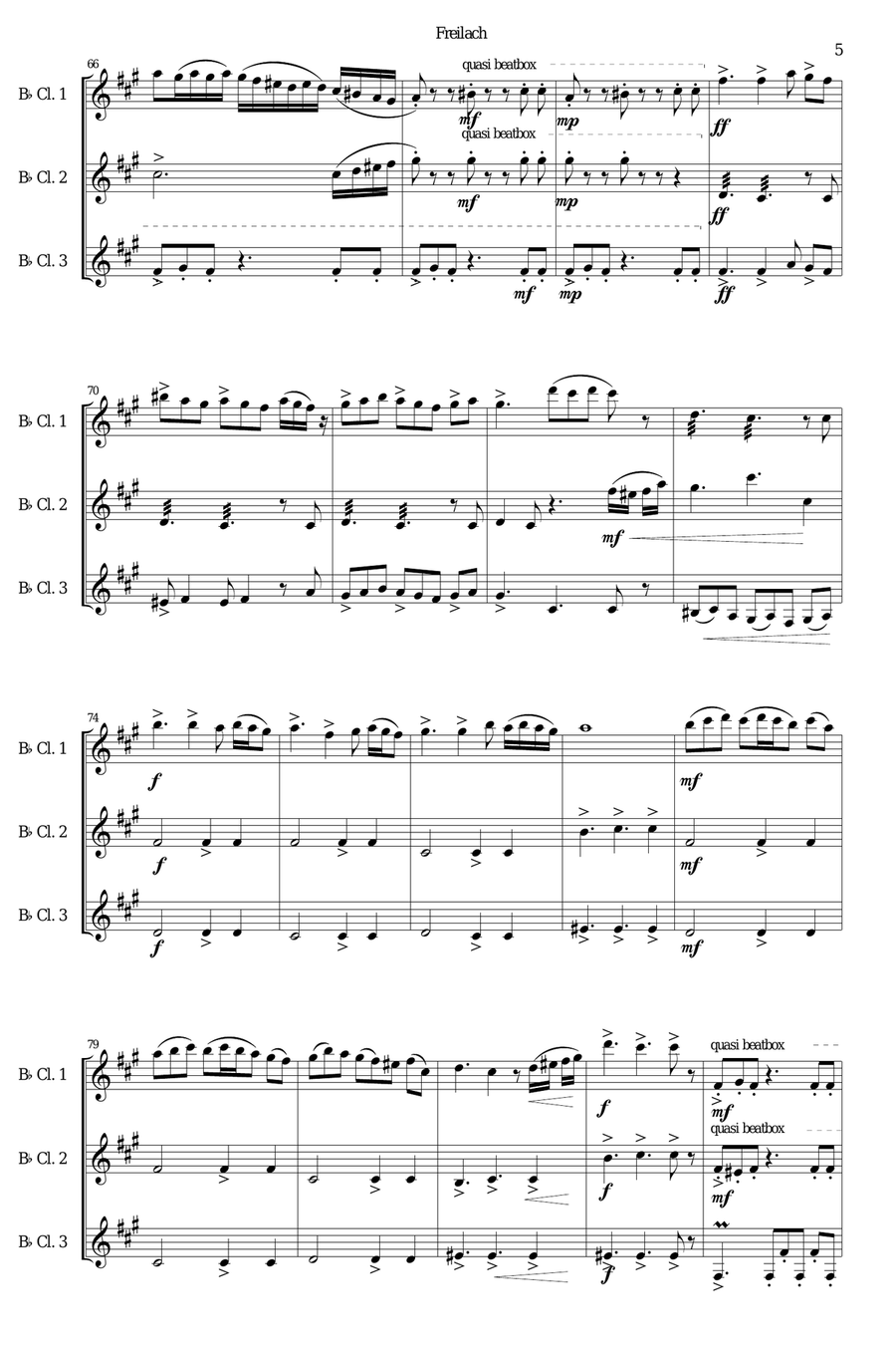 Freilach (Fraylach) for clarinet trio (3 B flats) Clarinet Trio scores gallery preview page 5