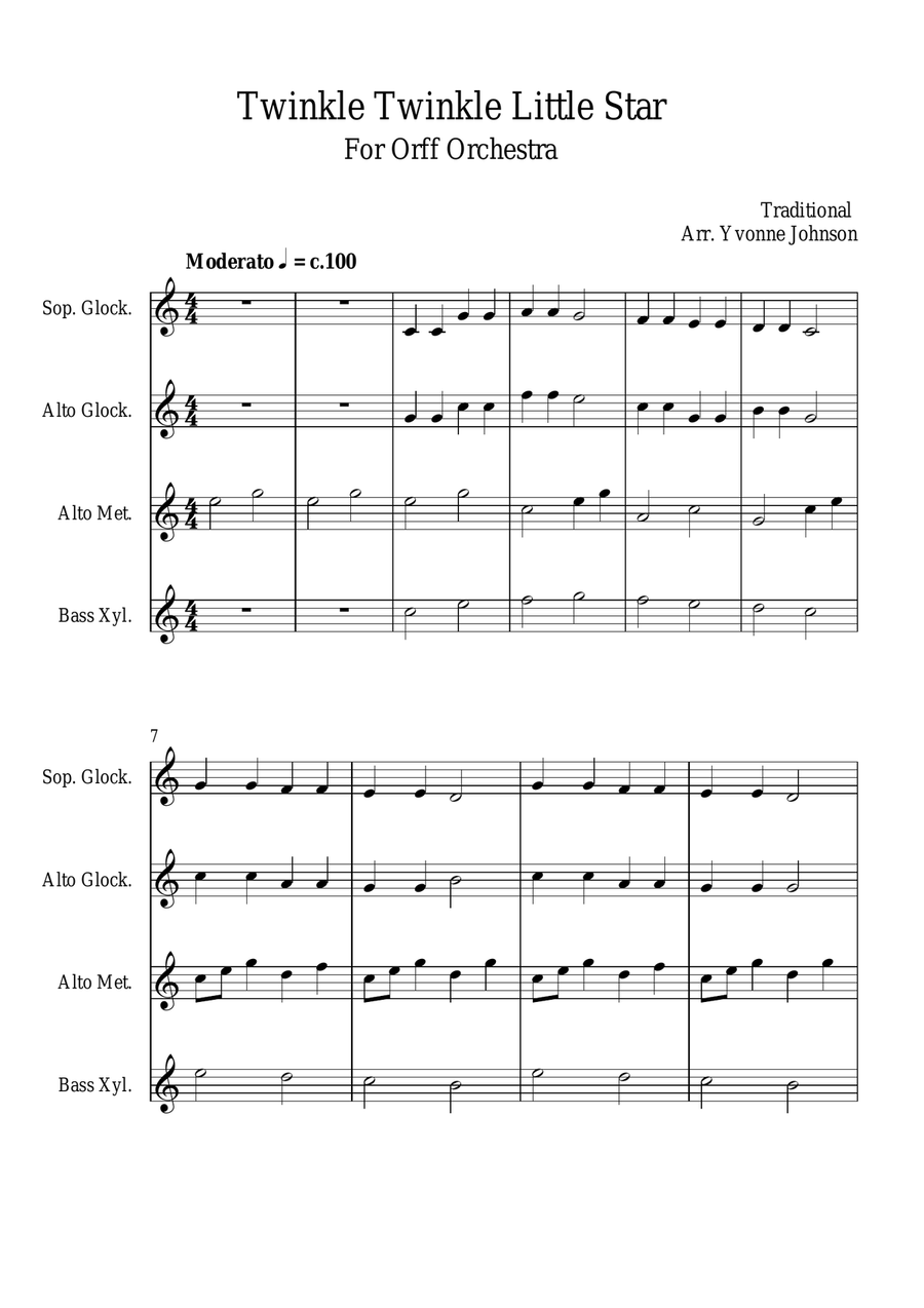 Twinkle Twinkle Little Star - For Orff Ensemble Percussion Ensemble scores gallery preview page 1