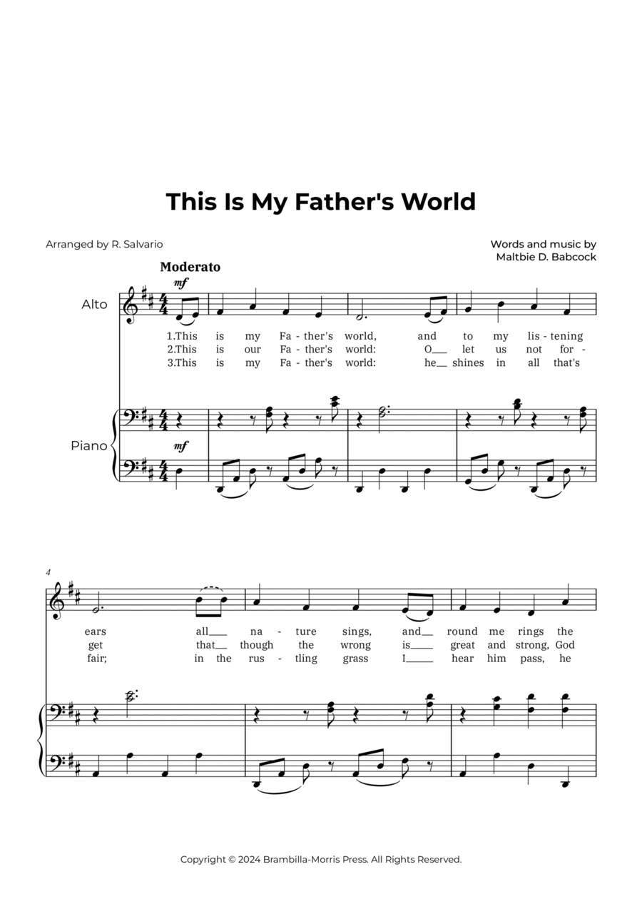 This Is My Father's World (Key of D Major) Alto Voice scores gallery preview page 1