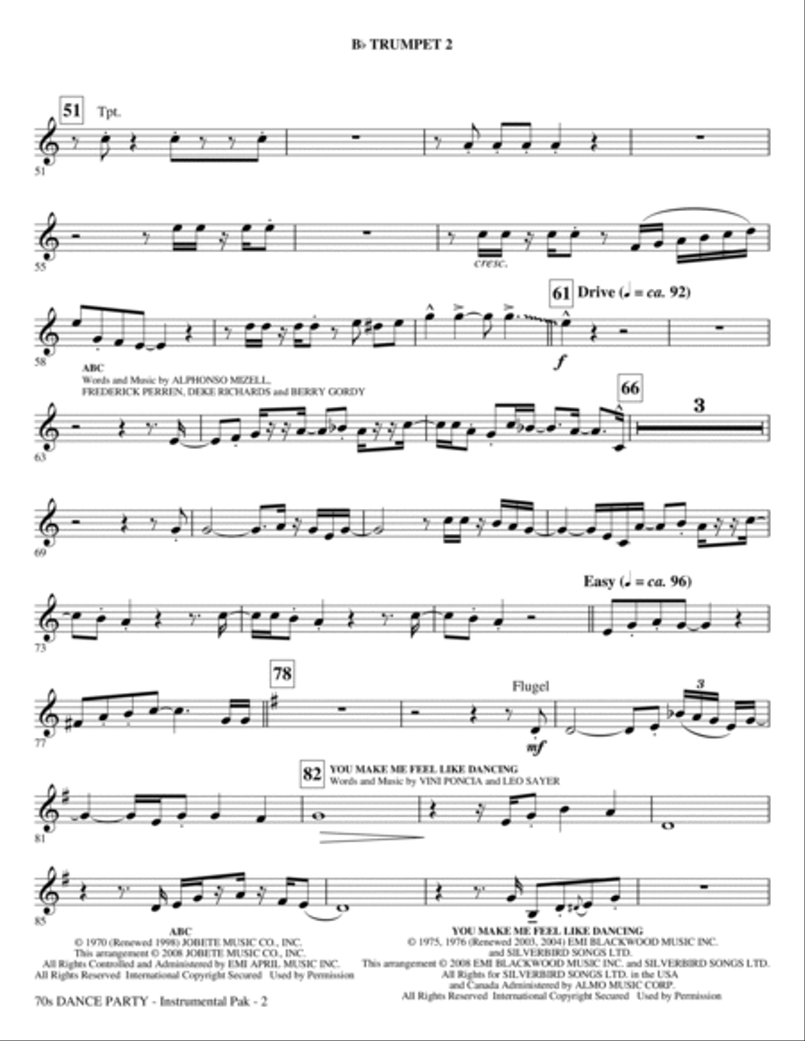 70s Dance Party (Medley) - Bb Trumpet 2 Choir scores gallery preview page 2