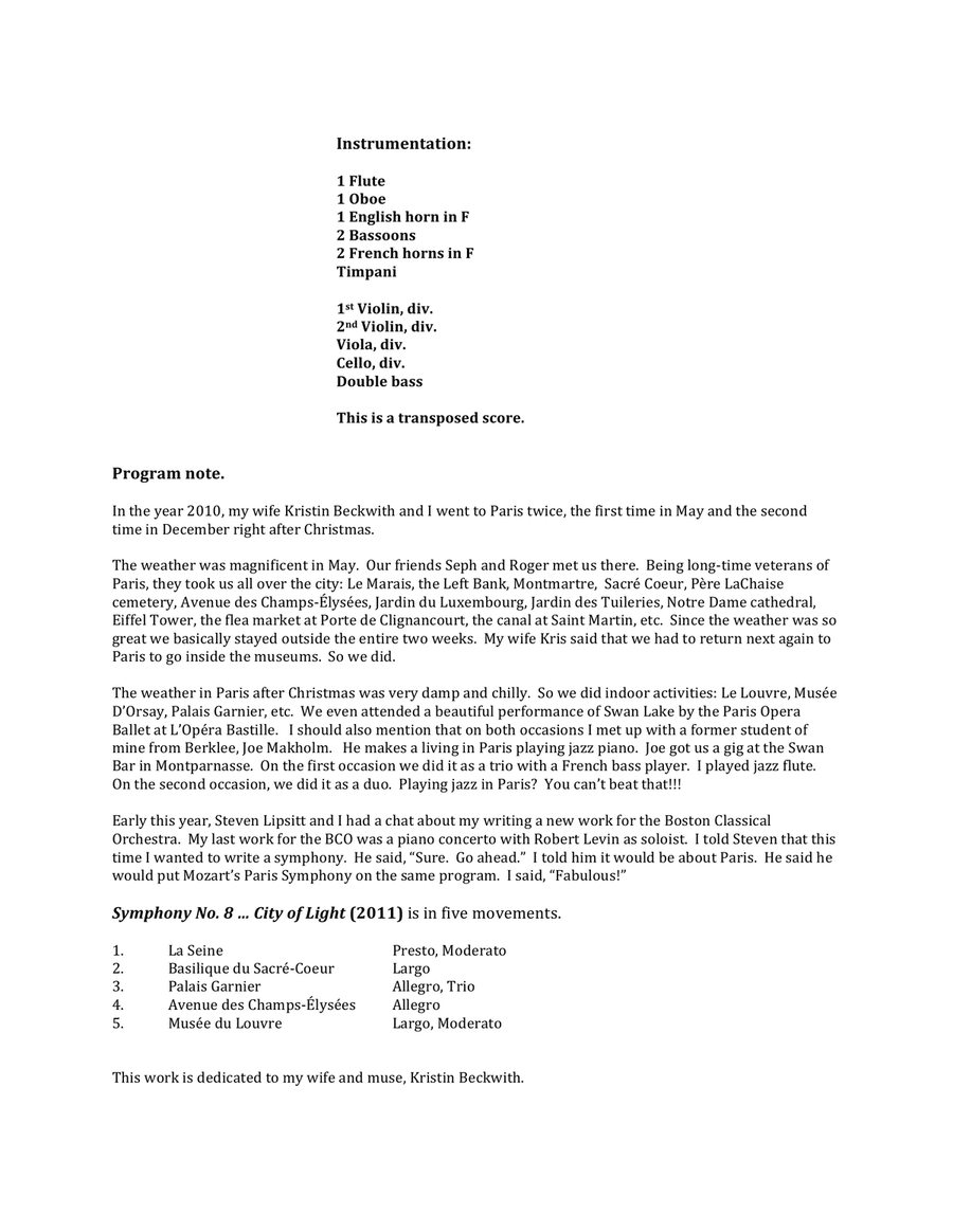 Symphony No. 8 ... City of Light (2011) for chamber orchestra - Score Only Chamber Orchestra scores gallery preview page 2