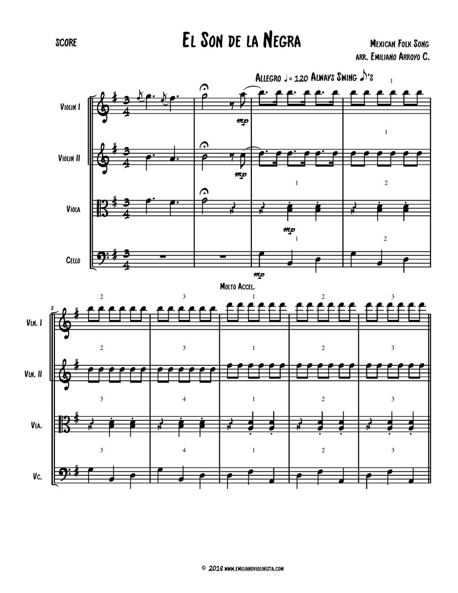 El Son de la Negra Mexican mariachi folk song for String Quartet String Quartet scores gallery preview page 2
