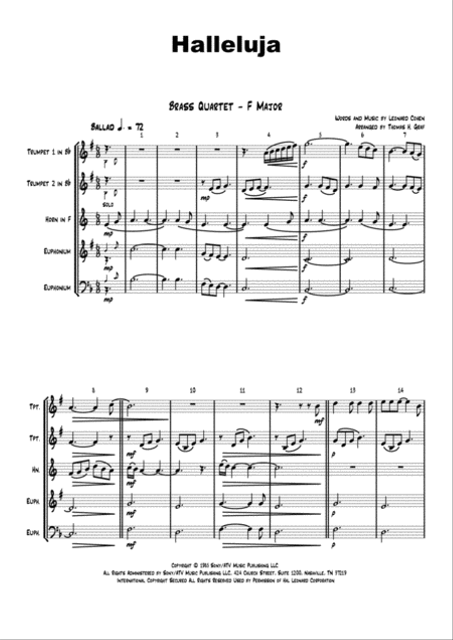 Hallelujah Euphonium scores gallery preview page 1