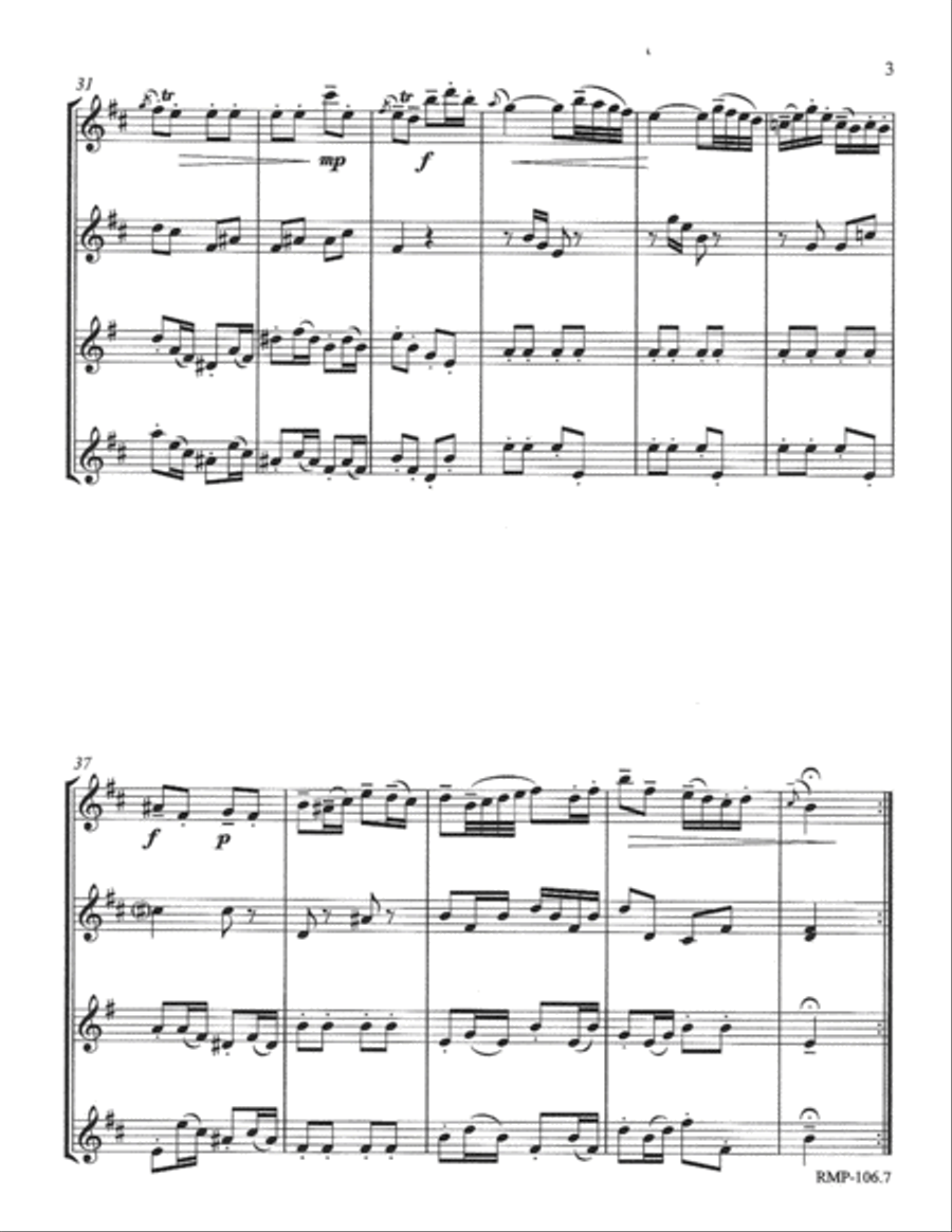 Bach - Badinerie from Orchestral Suite No. 2 in b minor (for 3 flutes) - Score Only Woodwind Quartet scores gallery preview page 3