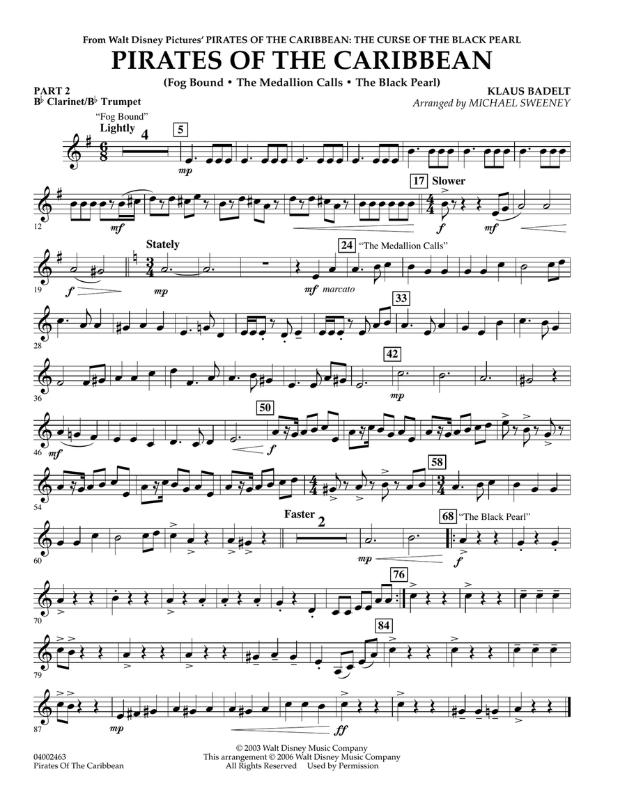 Pirates Of The Caribbean - Pt.2 - Bb Clarinet/Bb Trumpet Concert Band scores gallery preview page 1