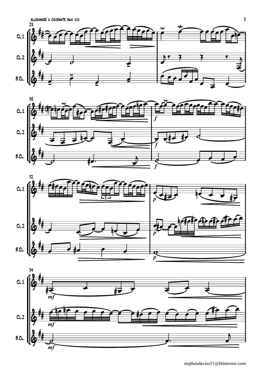 Allemande & Courante By J.S.Bach BWV828 Clarinet Trio Clarinet Trio scores gallery preview page 5