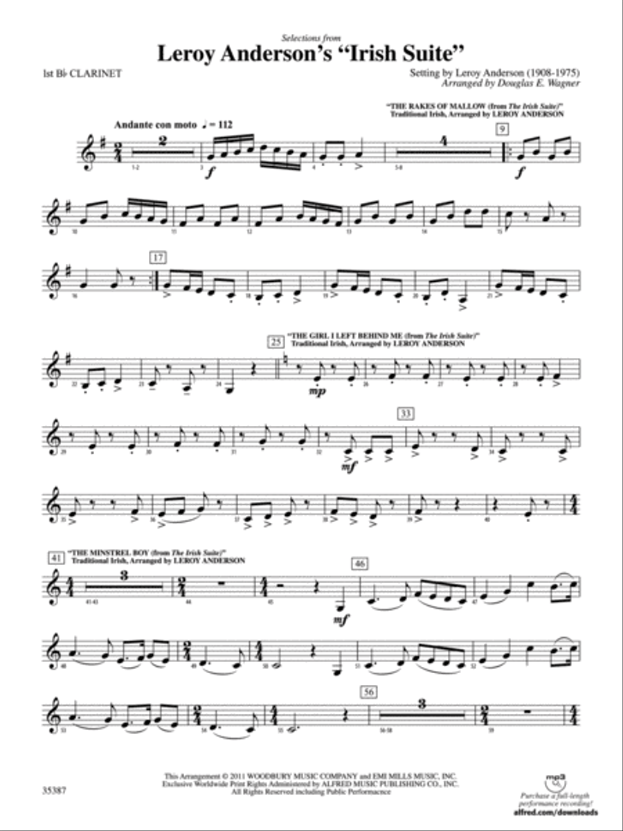 Leroy Anderson’s Irish Suite, Selections from: 1st B-flat Clarinet Concert Band scores gallery preview page 1