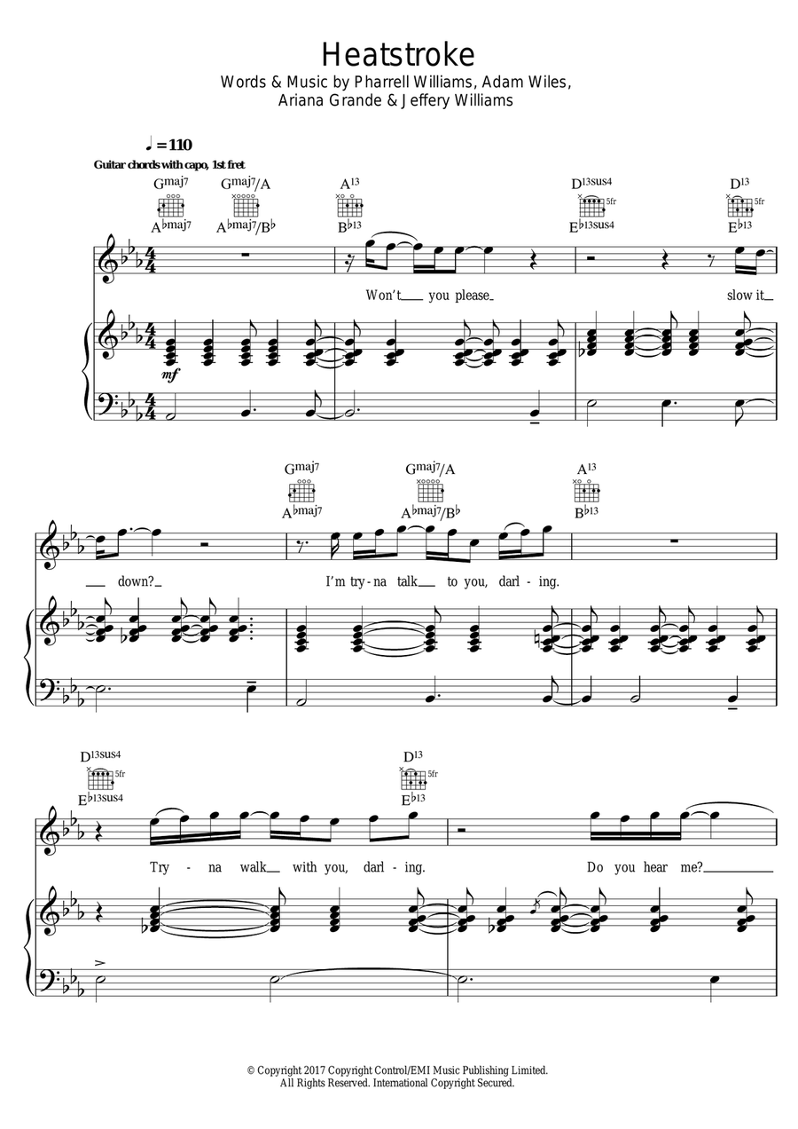 Heatstroke (featuring Young Thug, Pharrell and Ariana Grande) Piano, Vocal scores gallery preview page 1