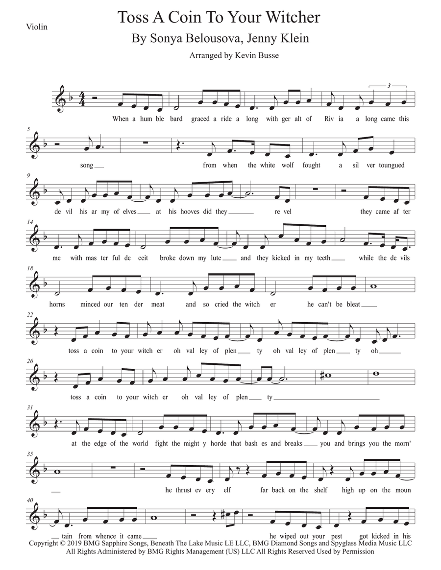 Toss A Coin To Your Witcher Violin Solo scores gallery preview page 1