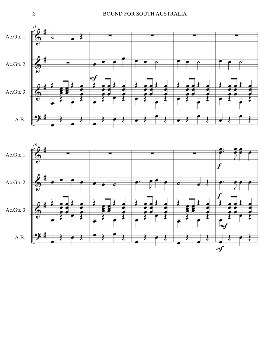 BOUND FOR SOUTH AUSTRALIA - Easy Guitar Ensemble (Score & Parts) Guitar Ensemble scores gallery preview page 4