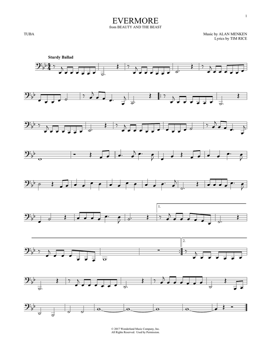 Evermore (from Beauty and The Beast) Tuba scores gallery preview page 1