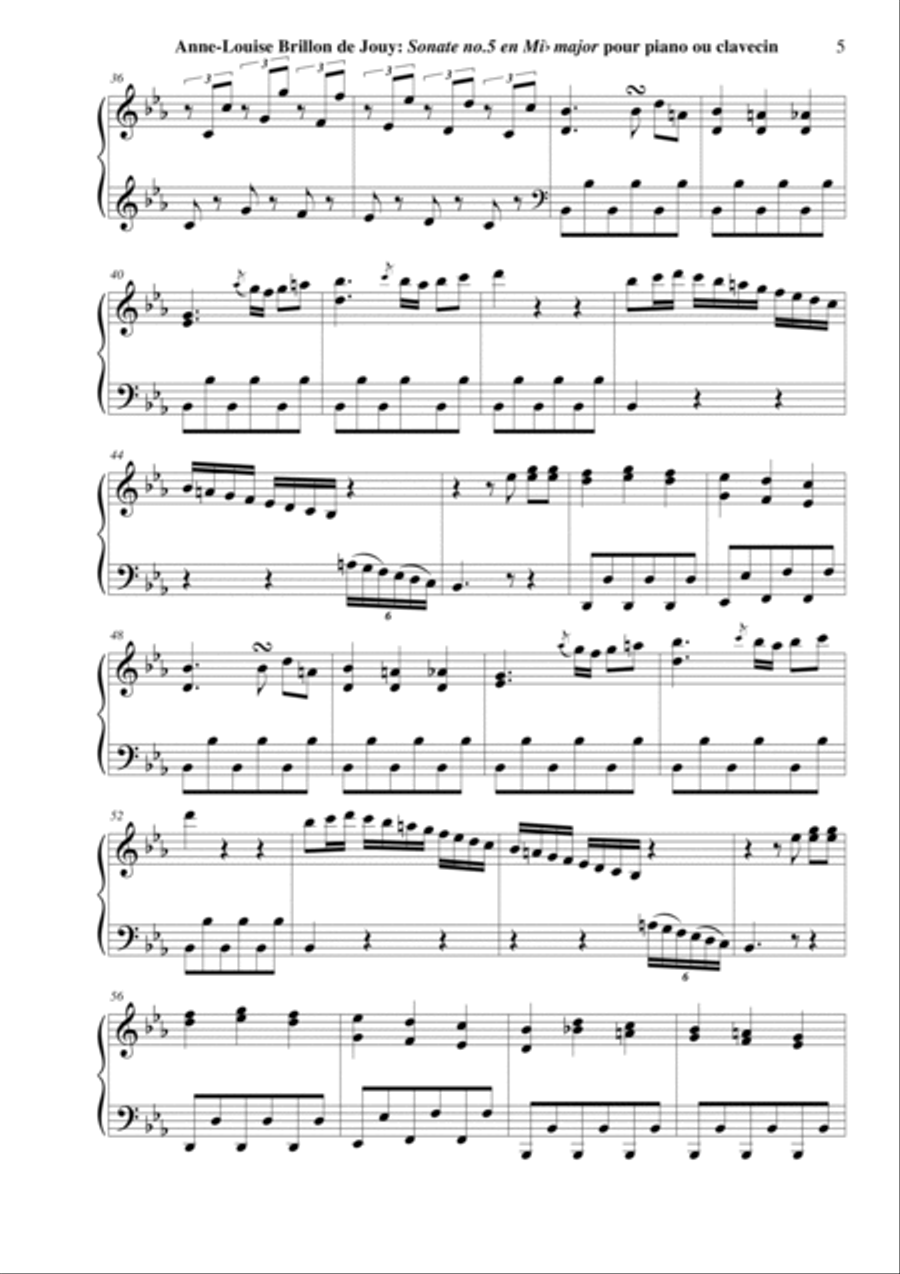Anne-Louise Brillon de Jouy: Sonata no. 5 in Eb major for piano or harpsichord Harpsichord scores gallery preview page 5
