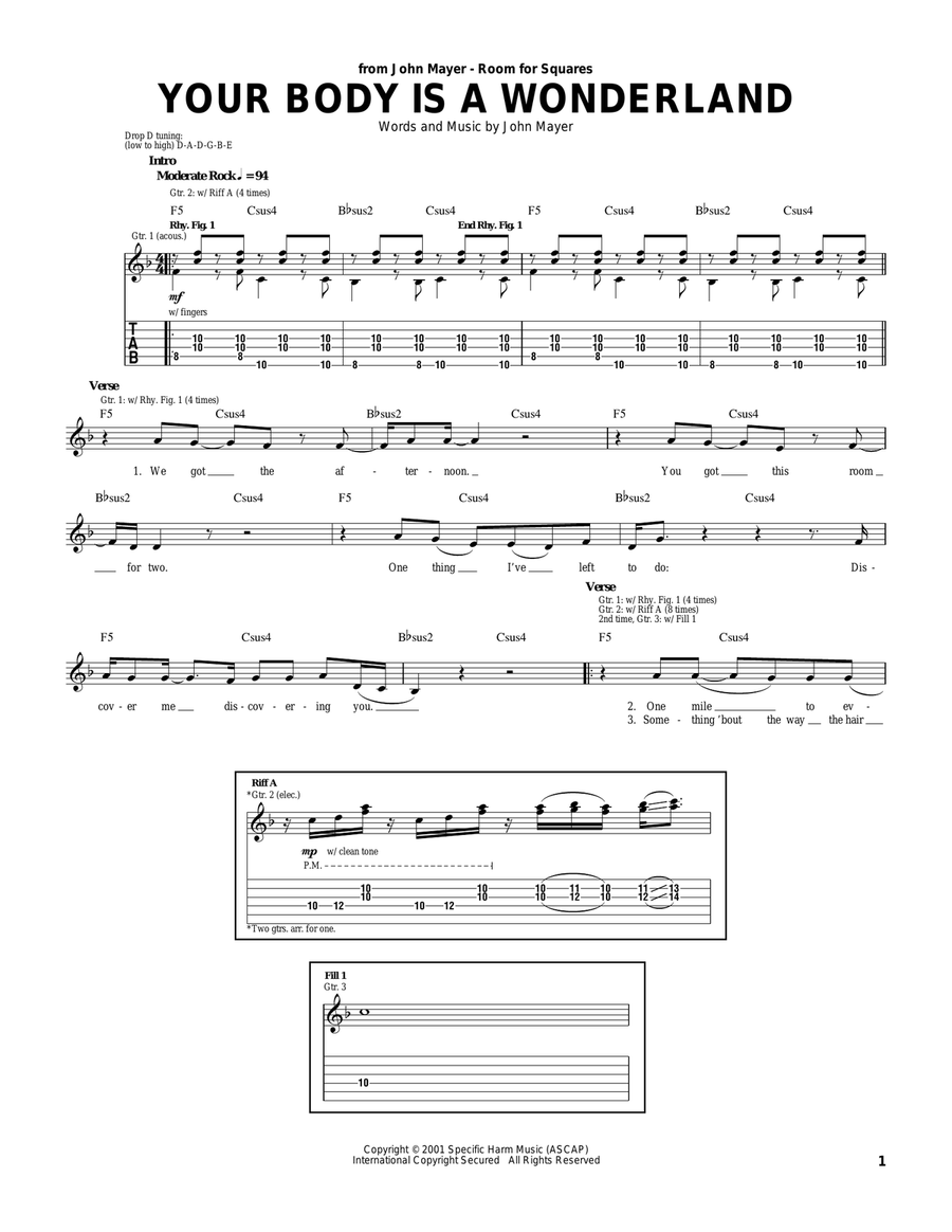 Your Body Is A Wonderland Acoustic Guitar scores gallery preview page 1