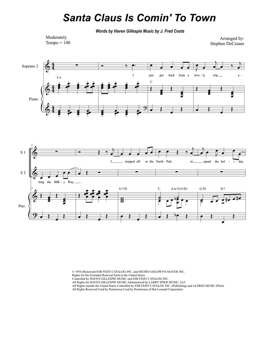 Santa Claus Is Comin' To Town SSA scores gallery preview page 1