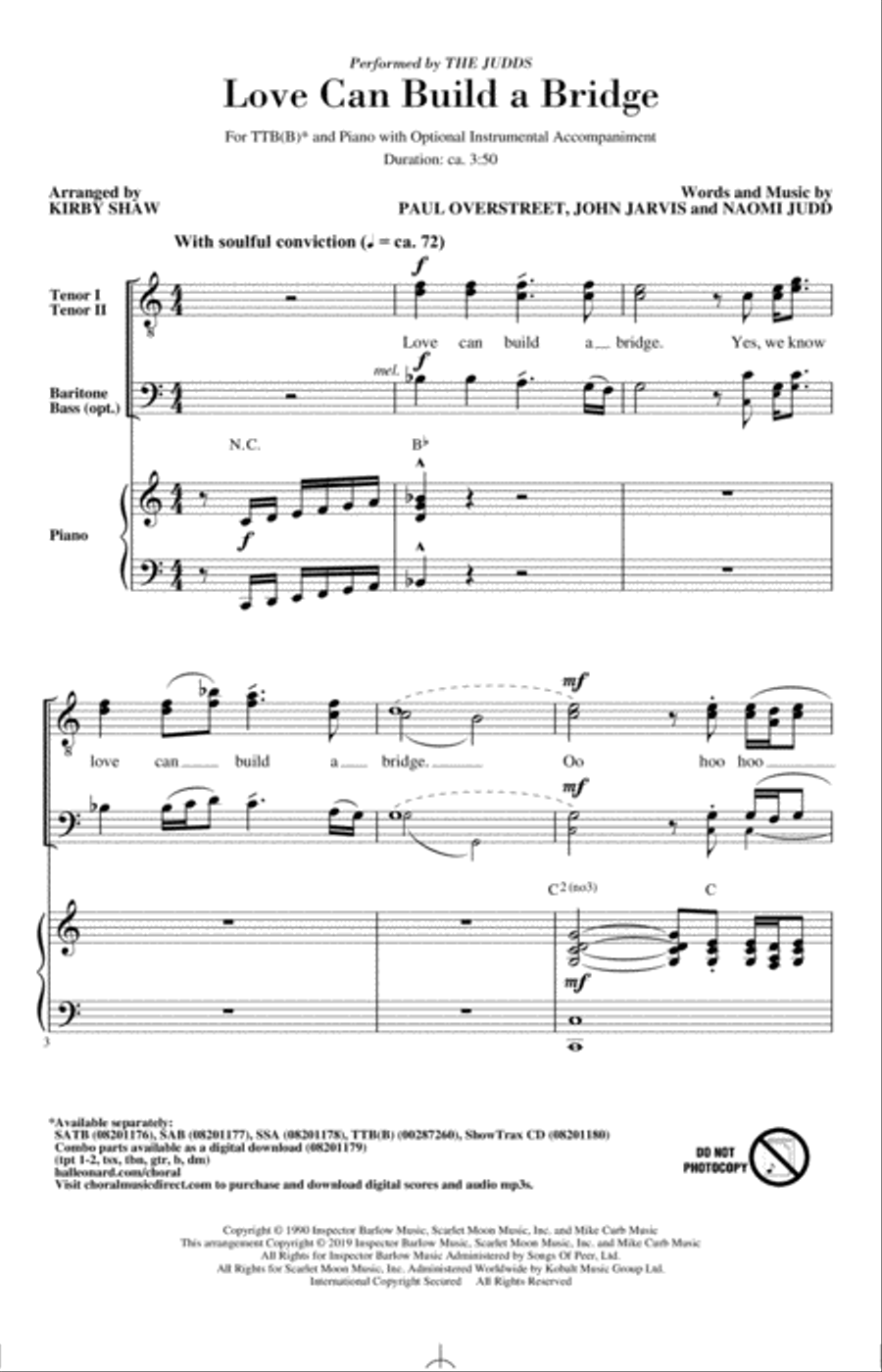 Love Can Build A Bridge (arr. Kirby Shaw) TTBB scores gallery preview page 1
