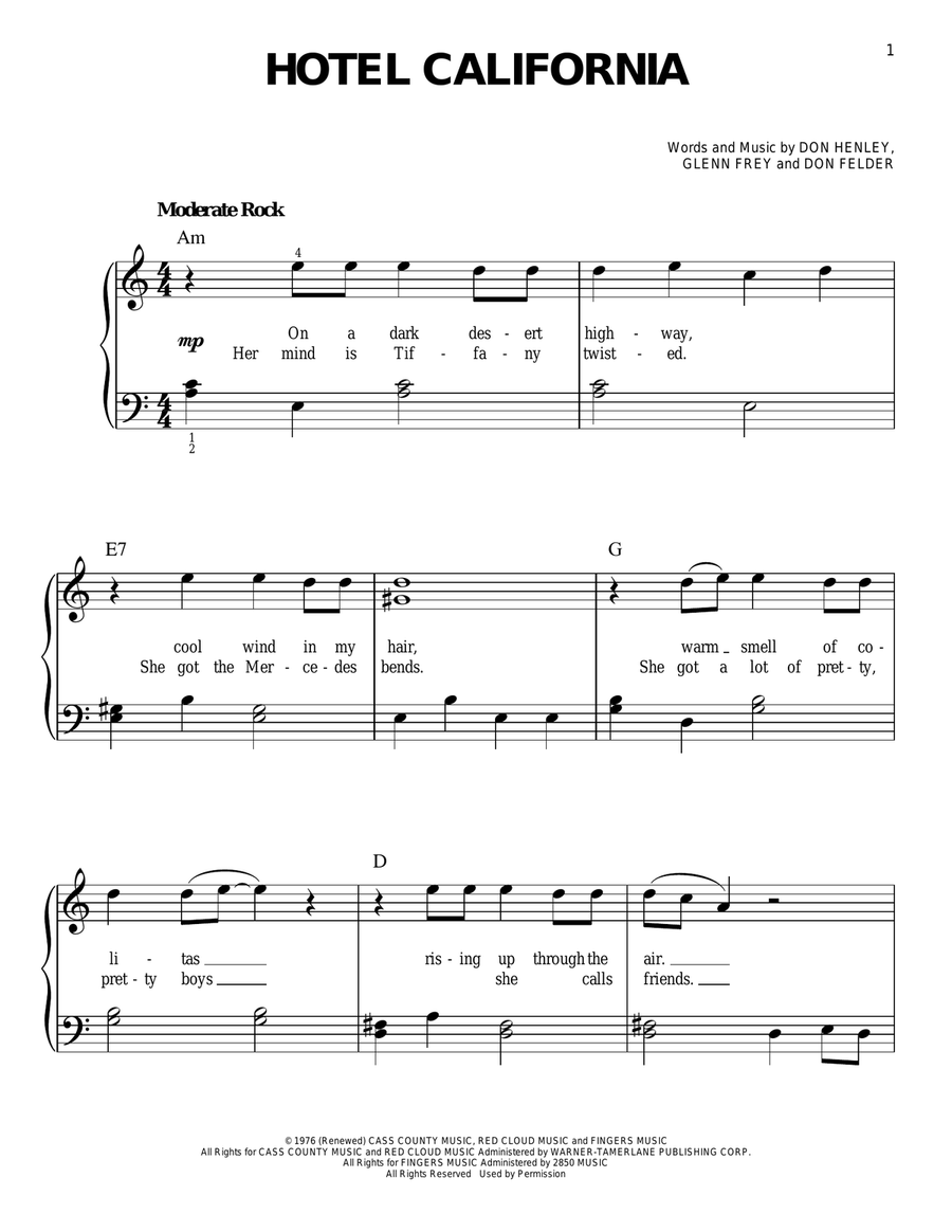 Hotel California Hotel California Easy Piano scores gallery preview page 1