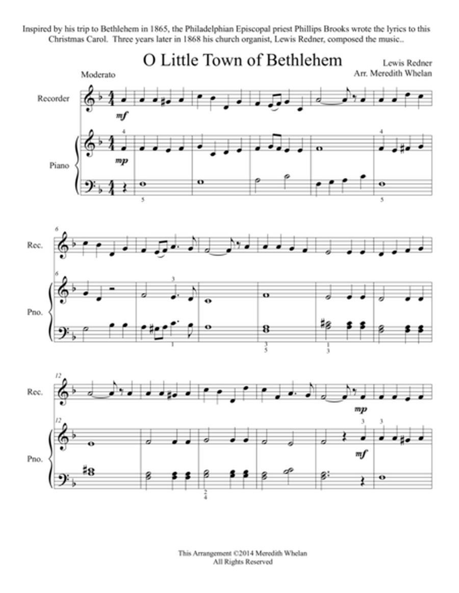 Christmas Duets for Recorder & Piano: Little Town of Bethlehem image number null