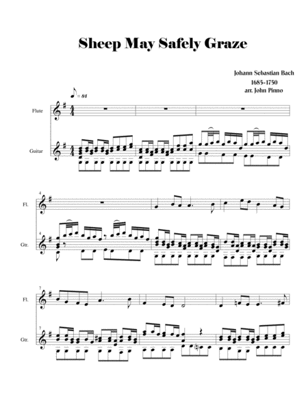 Sheep May Safely Graze (J.S. Bach) for flute (violin, oboe), and classical guitar