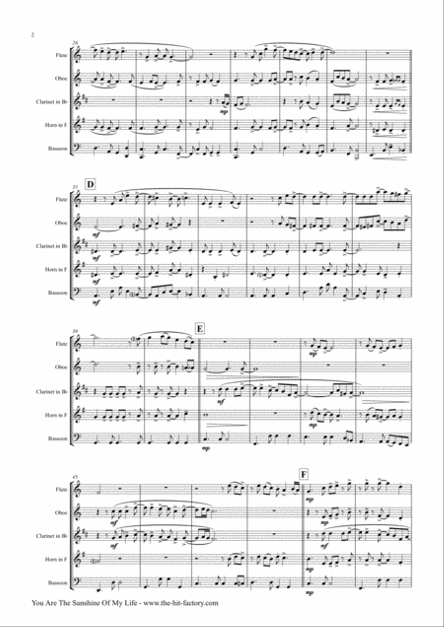 You Are The Sunshine Of My Life Woodwind Quintet scores gallery preview page 3