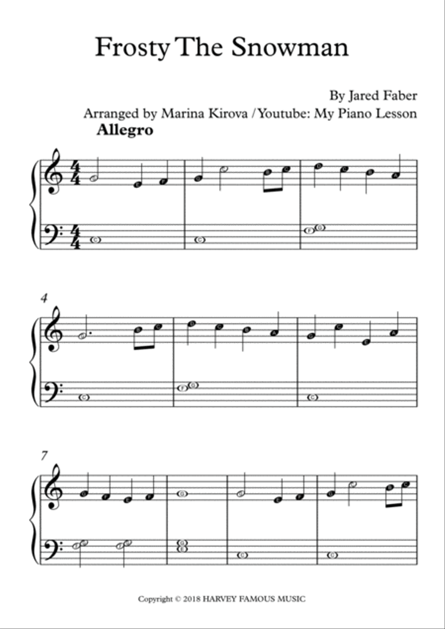Frosty the clearance snowman easy piano