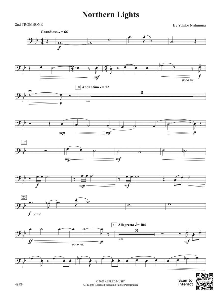 Northern Lights: 2nd Trombone Concert Band scores gallery preview page 1