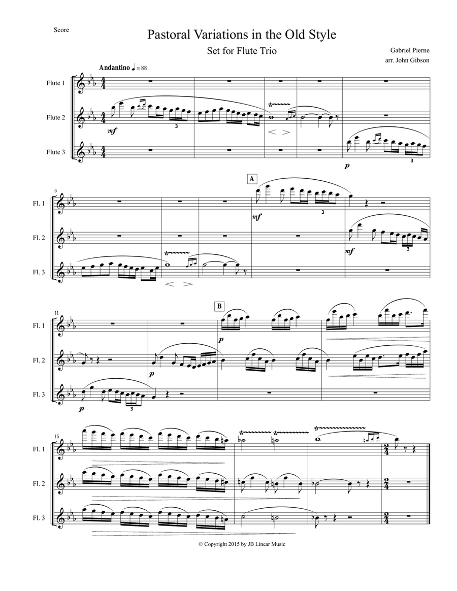 Pierne - Pastoral Variations in the Old Style set for flute trio Flute Trio scores gallery preview page 2
