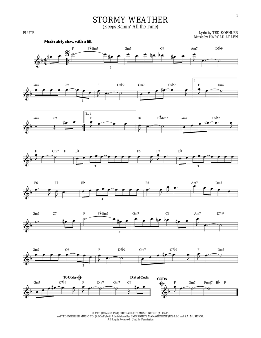 Stormy Weather (Keeps Rainin' All The Time) Flute Solo scores gallery preview page 1
