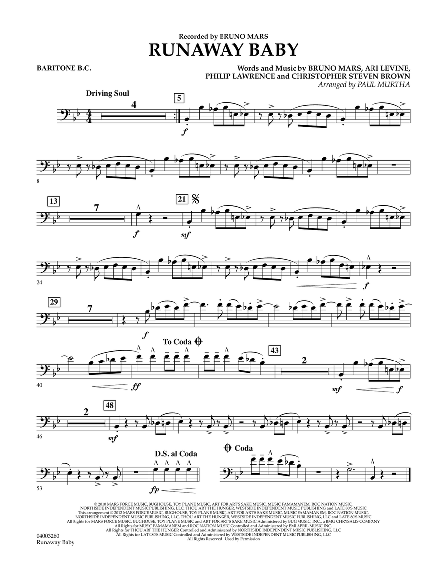 Runaway Baby - Baritone B.C. Concert Band scores gallery preview page 1