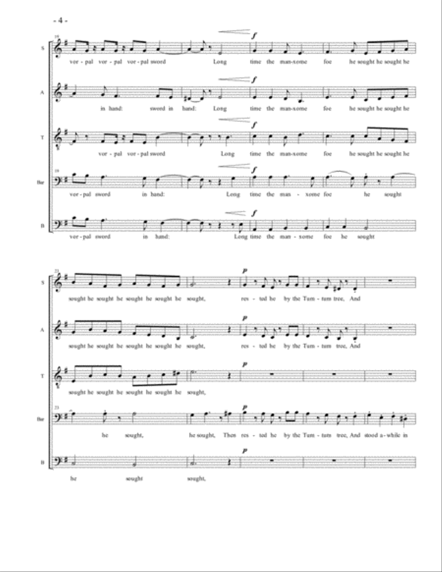 Jabberwock, by Steve Danielson, SATBB, a cappella 4-Part scores gallery preview page 4