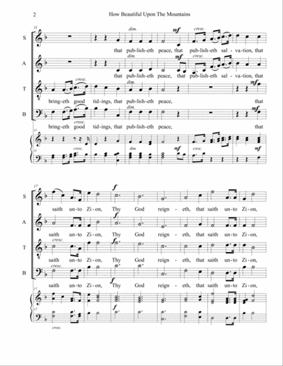 How Beautiful Upon The Mountains 4-Part scores gallery preview page 2