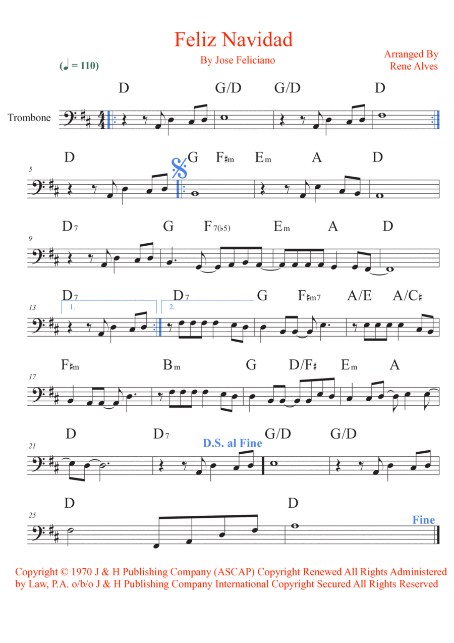 Feliz Navidad Trombone Solo scores gallery preview page 1