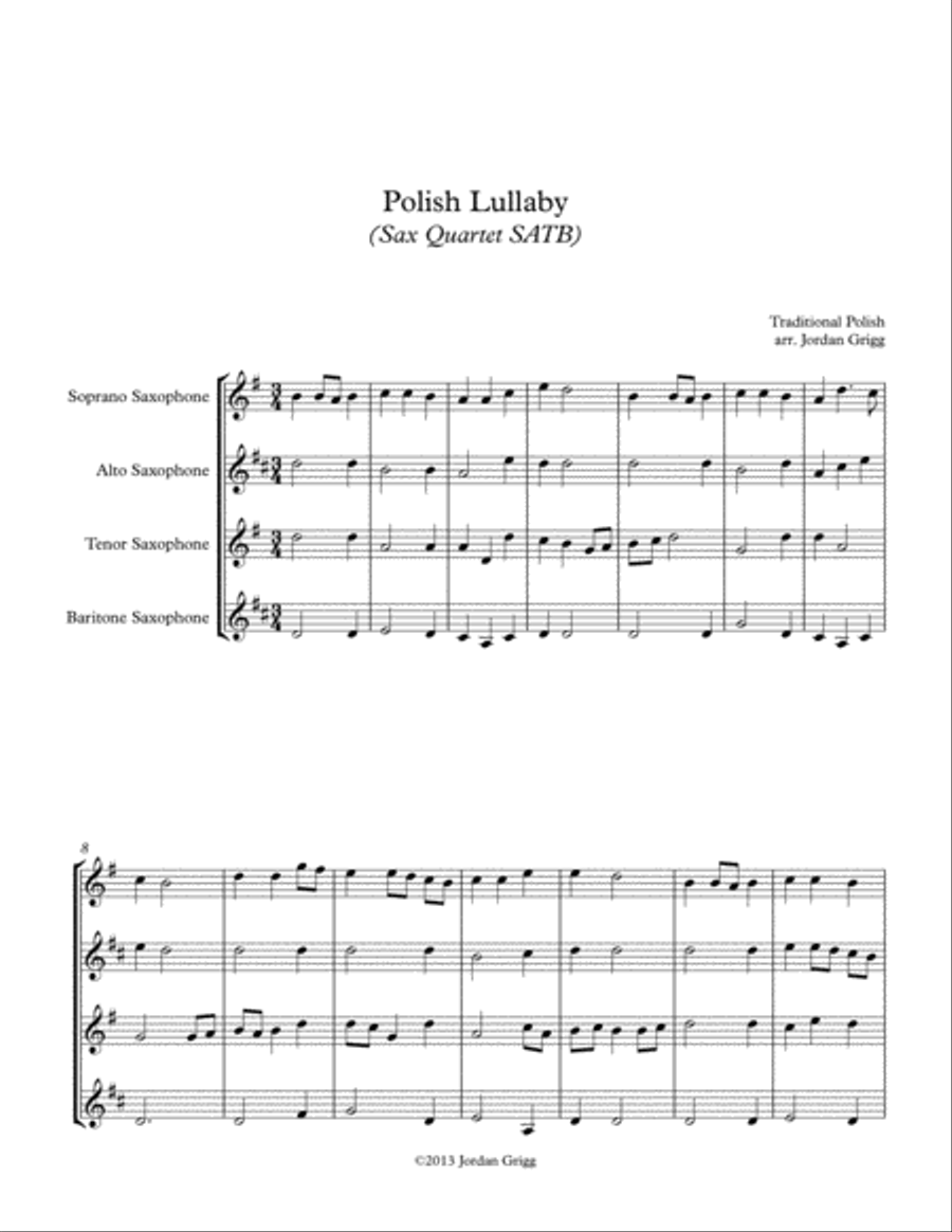Polish Lullaby (Sax Quartet SATB) Saxophone Quartet scores gallery preview page 1