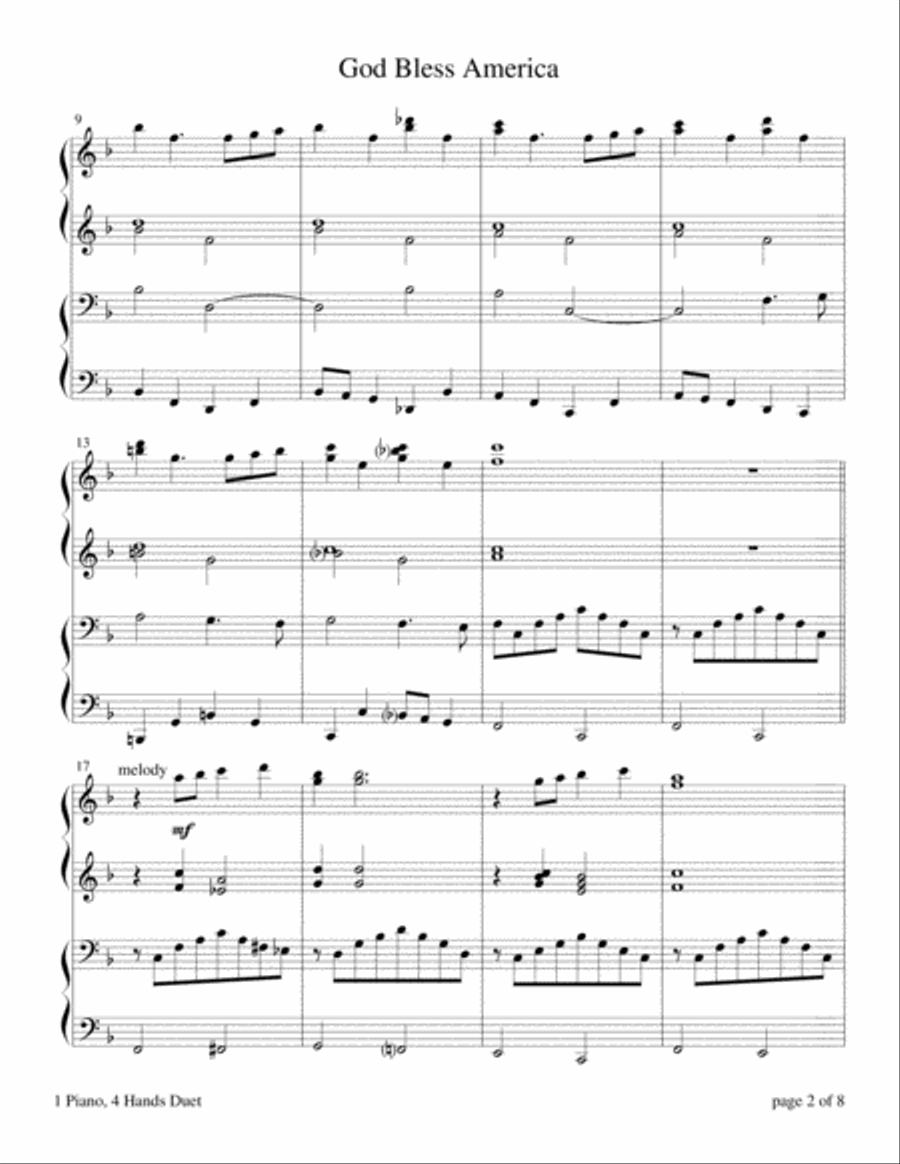 God Bless America 1 Piano, 4-Hands scores gallery preview page 3