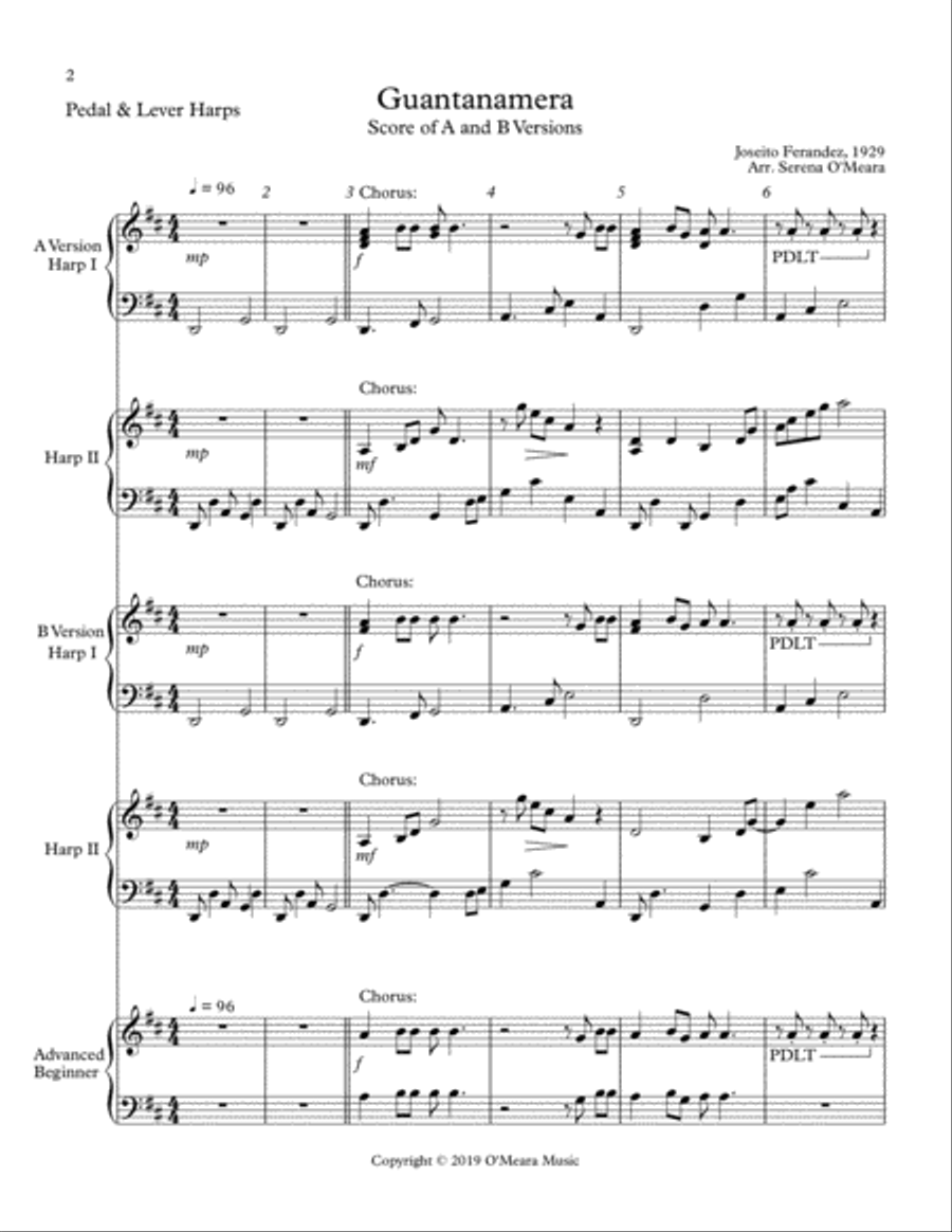 Guantanamera Pedal Harp scores gallery preview page 2