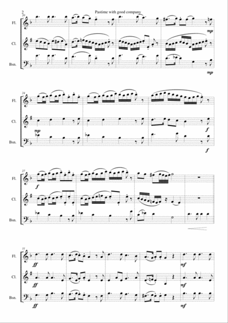Pastime with good company for wind trio (flute, clarinet, bassoon) Woodwind Trio scores gallery preview page 2