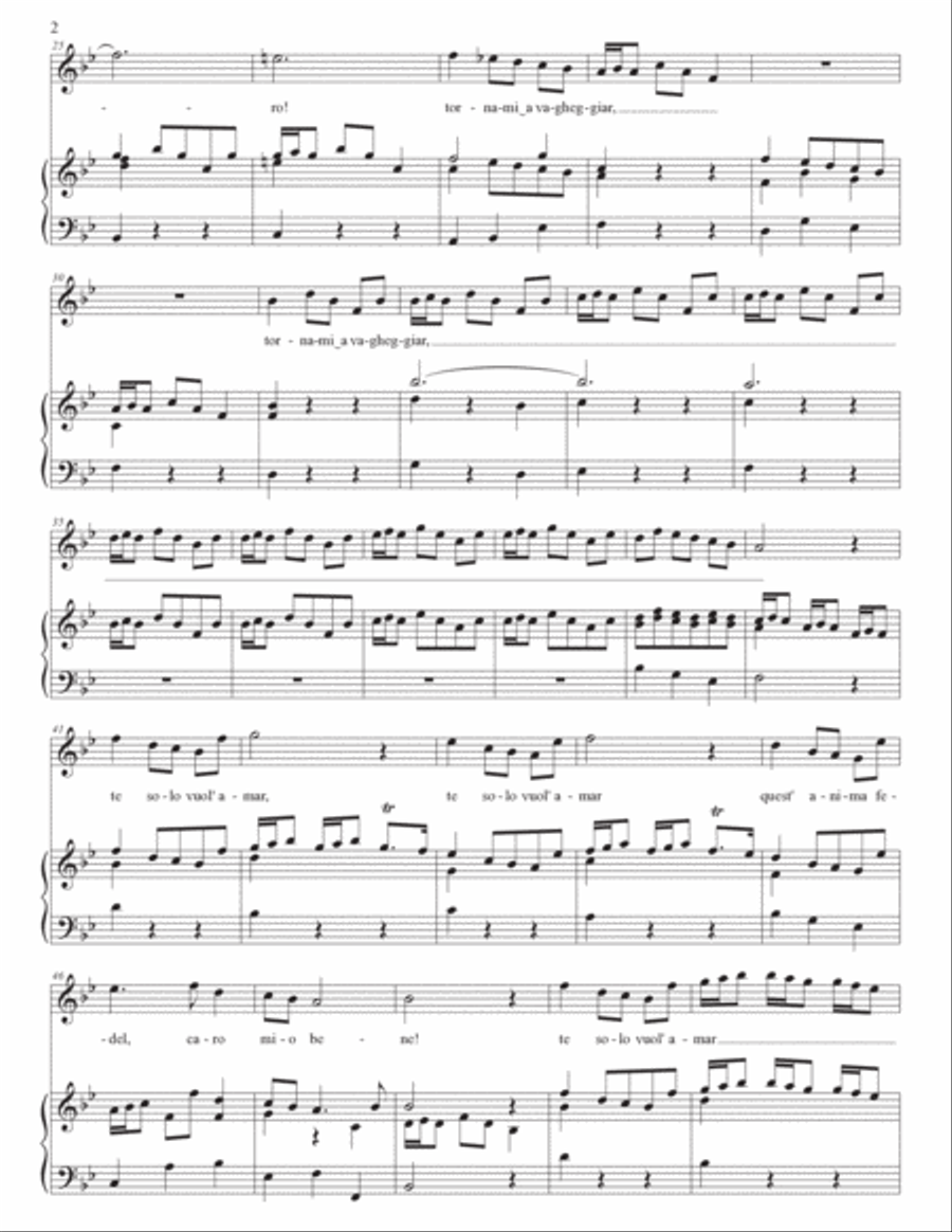 HANDEL: Tornami a vagheggiar (transposed to B-flat major) Voice scores gallery preview page 3