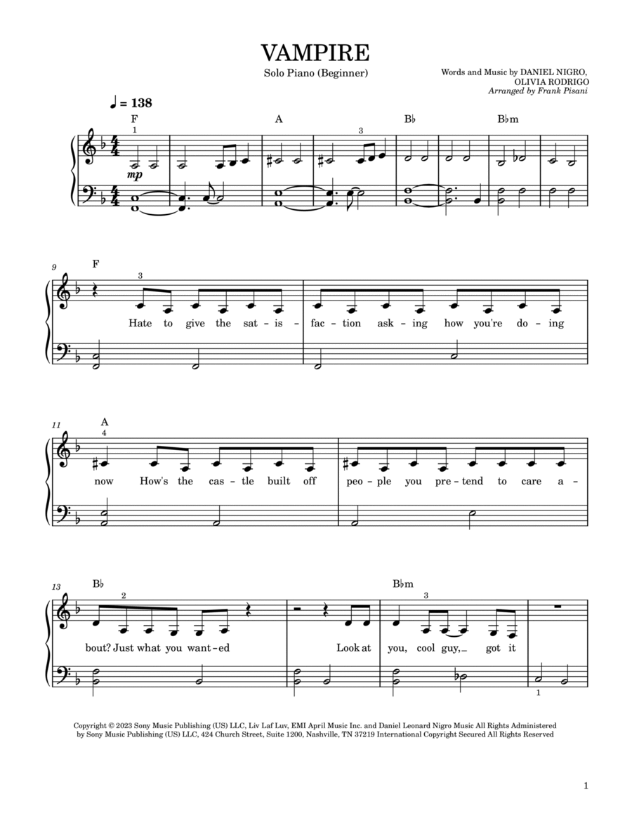 Vampire Easy Piano scores gallery preview page 1