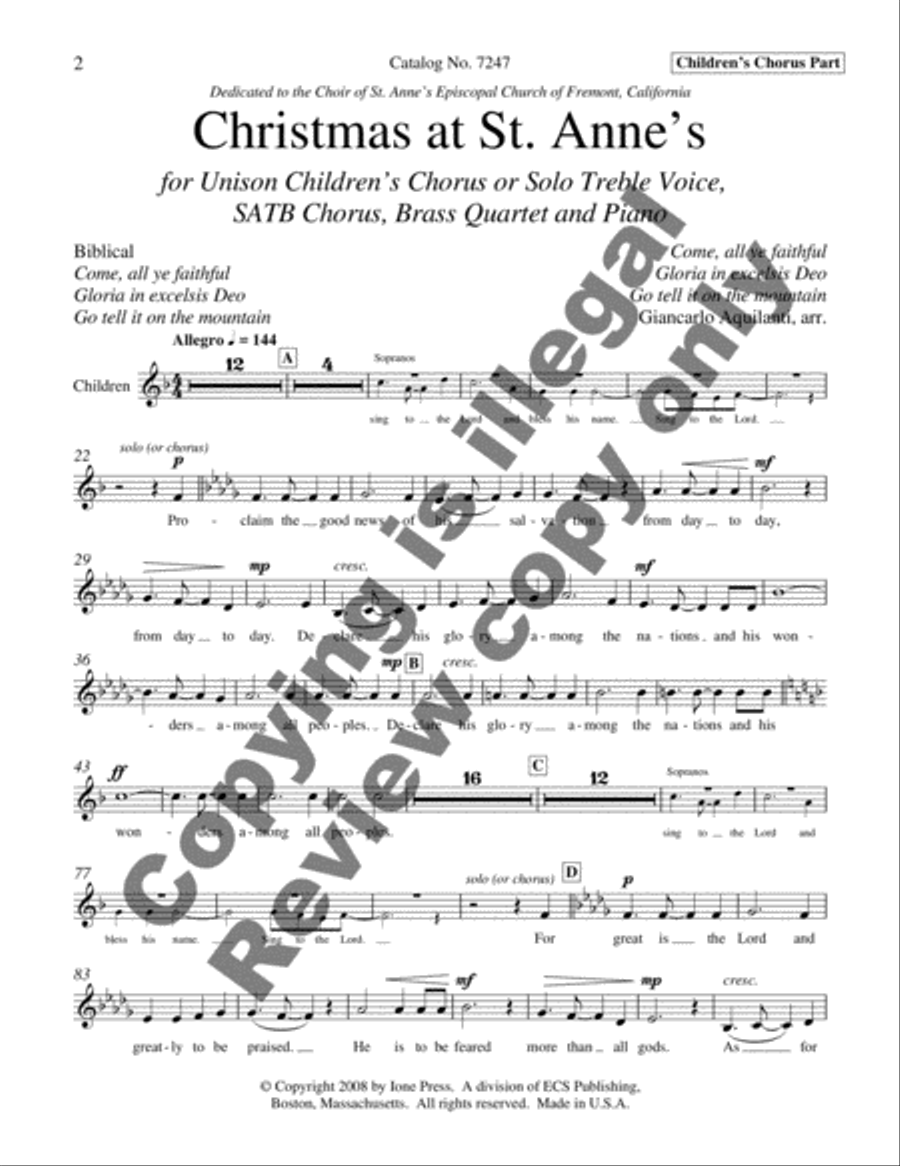 Christmas at St. Anne's (Children's Chorus Part) Children's Choir scores gallery preview page 3