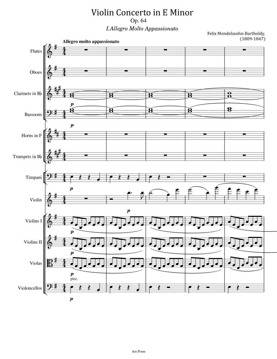 Mendelssohn - Violin Concerto In E Minor,Op.64 -1. Allegro Full Score Original - Score Only Full Orchestra scores gallery preview page 1