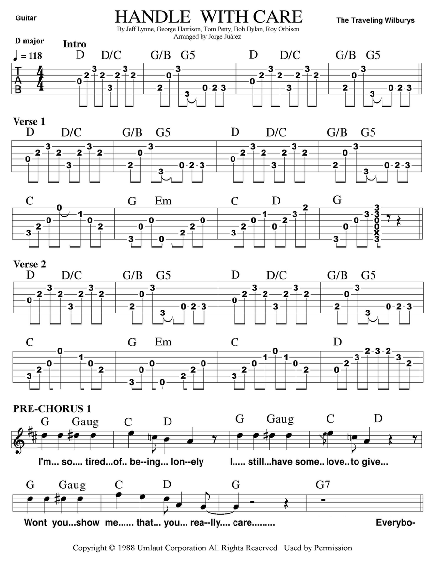 Handle With Care Guitar Tablature scores gallery preview page 1