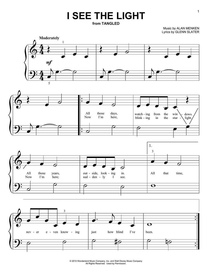 I See The Light (from Tangled) Easy Piano scores gallery preview page 1