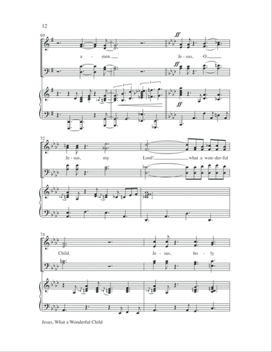 Jesus, What a Wonderful Child with Amen 4-Part scores gallery preview page 12