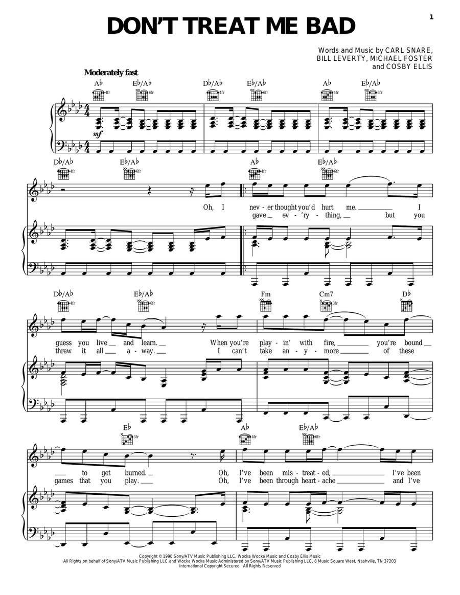 Don't Treat Me Bad Piano, Vocal, Guitar scores gallery preview page 1
