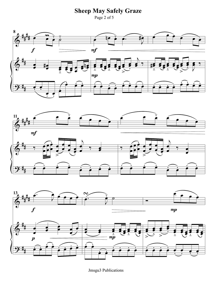 Bach: Sheep May Safely Graze for Clarinet & Piano Chamber Music scores gallery preview page 2