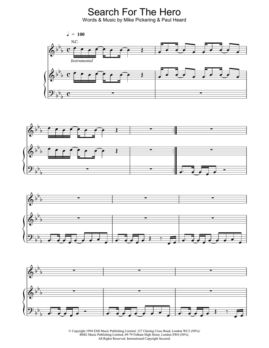 Search For The Hero Piano, Vocal, Guitar scores gallery preview page 1