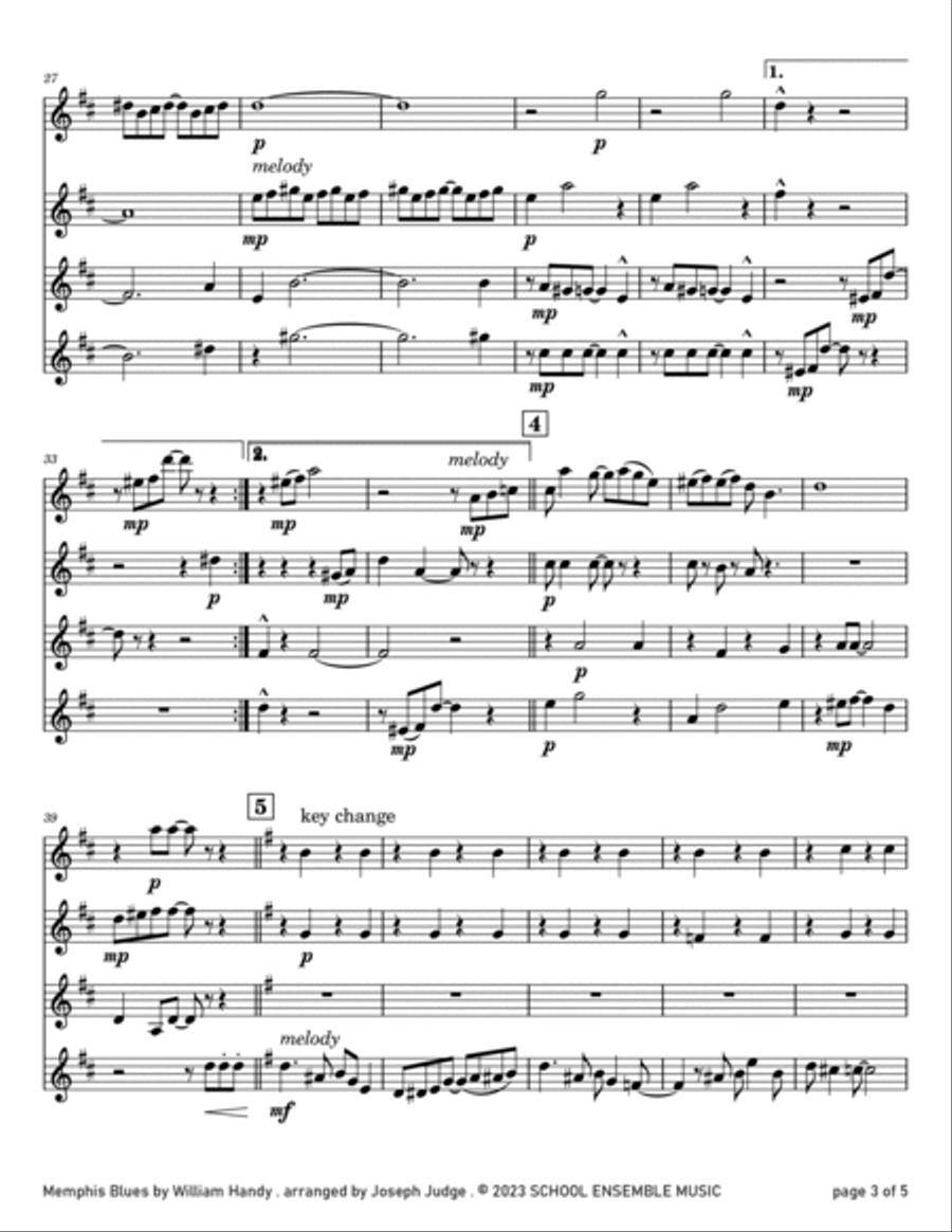 Memphis Blues by Handy for Clarinet Quartet in Schools Clarinet Quartet scores gallery preview page 3